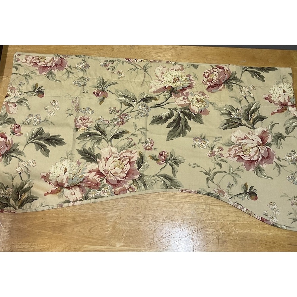 Waverly Home Forever Yours Valance Tan Pink Peonies Shabby Cottagecore 77x21"